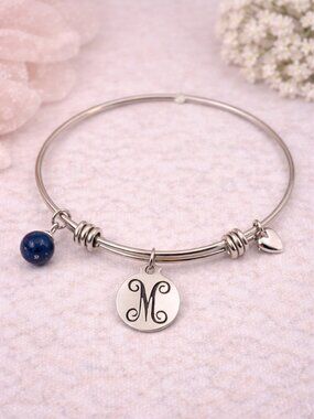 Silverworks by Belk M Initial Charm Adjustable Bangle Bracelet NWT